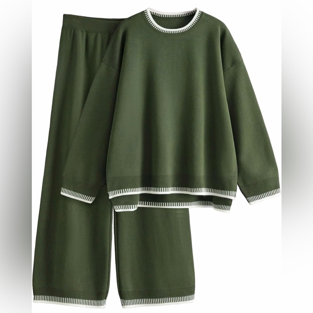 2 piece knit sweater set – cozy chic lounge set (top + wide leg pants)